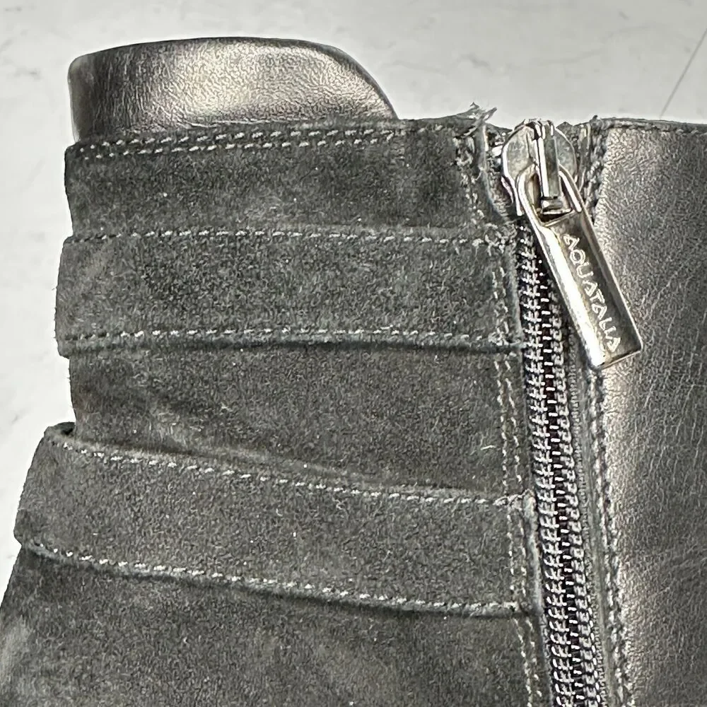 Aquatalia Italian Leather Ankle Boots Roma Black Double Buckle